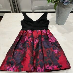 Avery G size 6 black and flower fit and flare party dress